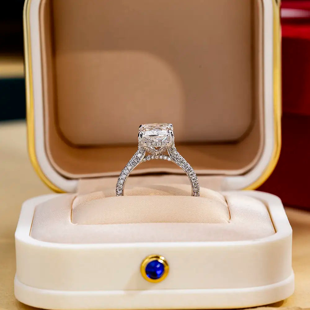 Eco-1713 Radiant Cut Lab-Grown Diamond Halo Ring – Custom in 18K White Gold, PT950, or 14K Yellow Gold