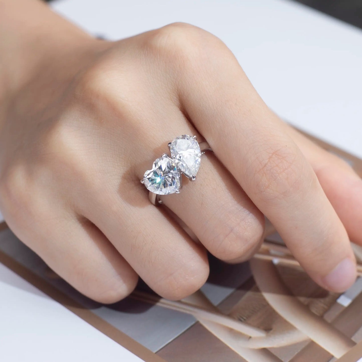 Eco-1352 Two-Stone Lab-Grown Diamond Ring in 14K White Gold