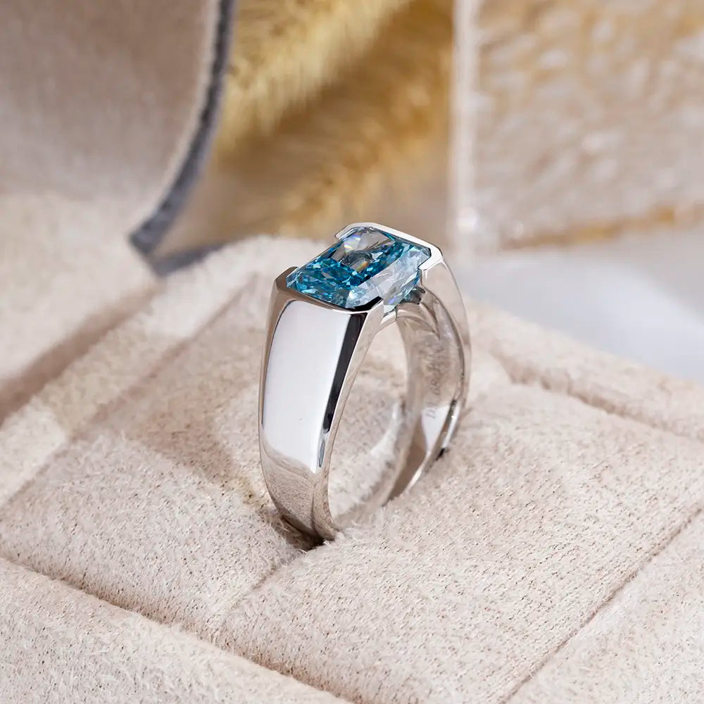 Eco-1717 Fancy Blue Radiant-Cut Lab-Grown Diamond Ring in 18K White Gold – Custom by Ecogemma