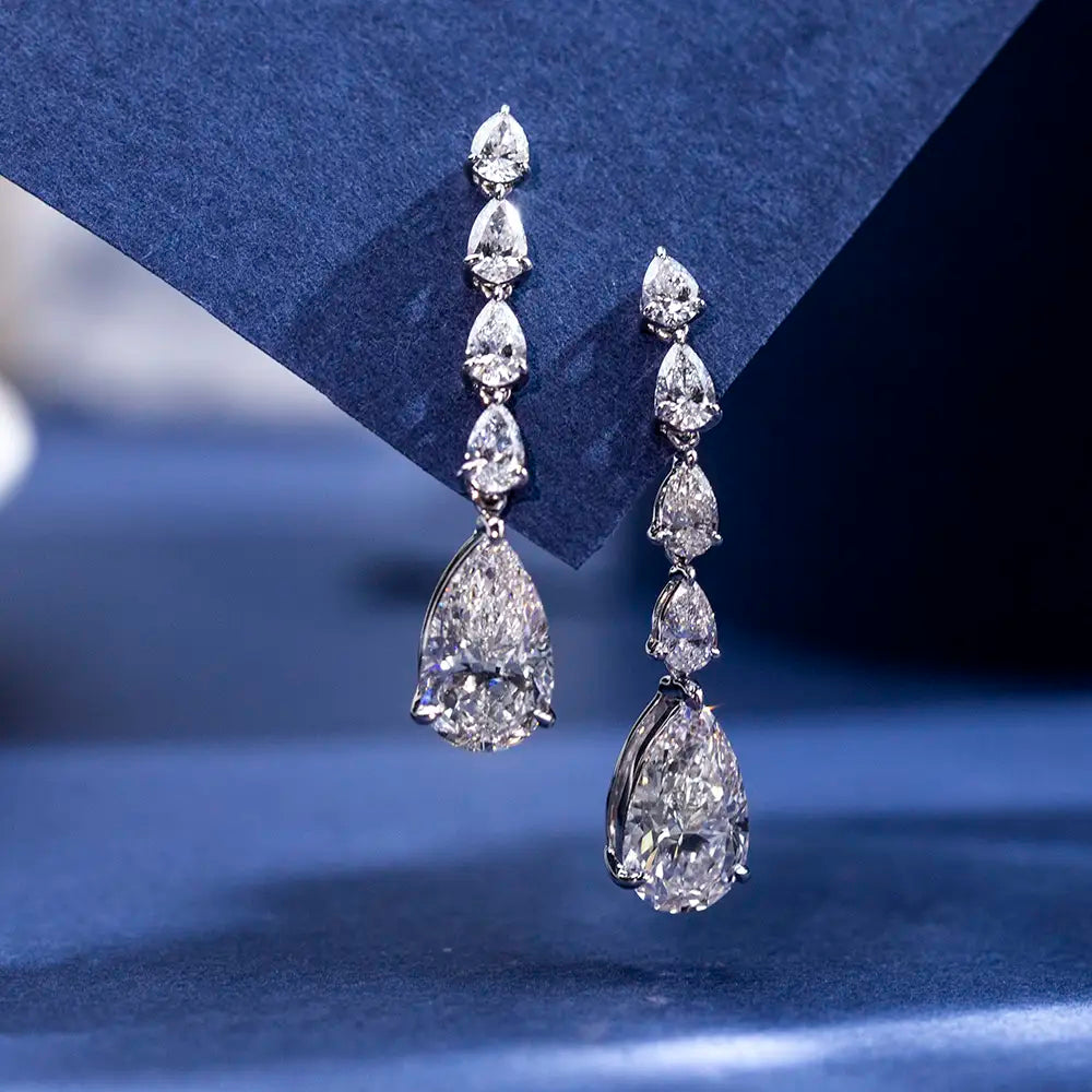 Ecoe-792 — The Cascade of Light Teardrop Diamond Drop Earrings