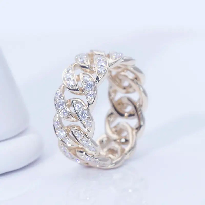 Eco-628 18K Yellow Gold Moissanite Chain-Link Eternity Ring