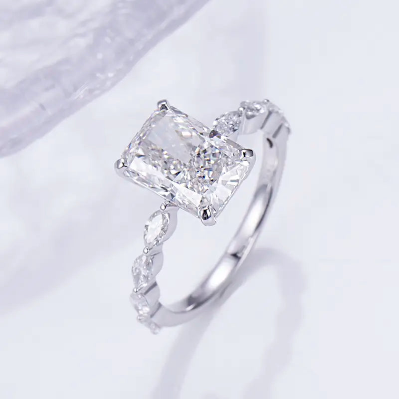 Eco-1304 | 18K White Gold 3.40CT Radiant-Cut Lab-Grown Diamond Ring