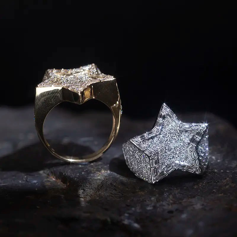 Eco-793 Star-Shaped Lab-Grown Diamond Ring in 18K Gold – Men’s Signature Jewelry by Ecogemma