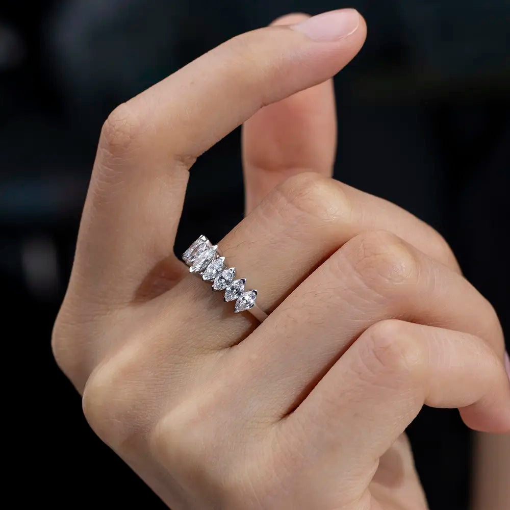 Eco-1669 | 18K White Gold Marquise-Cut Half-Eternity Lab Diamond Ring