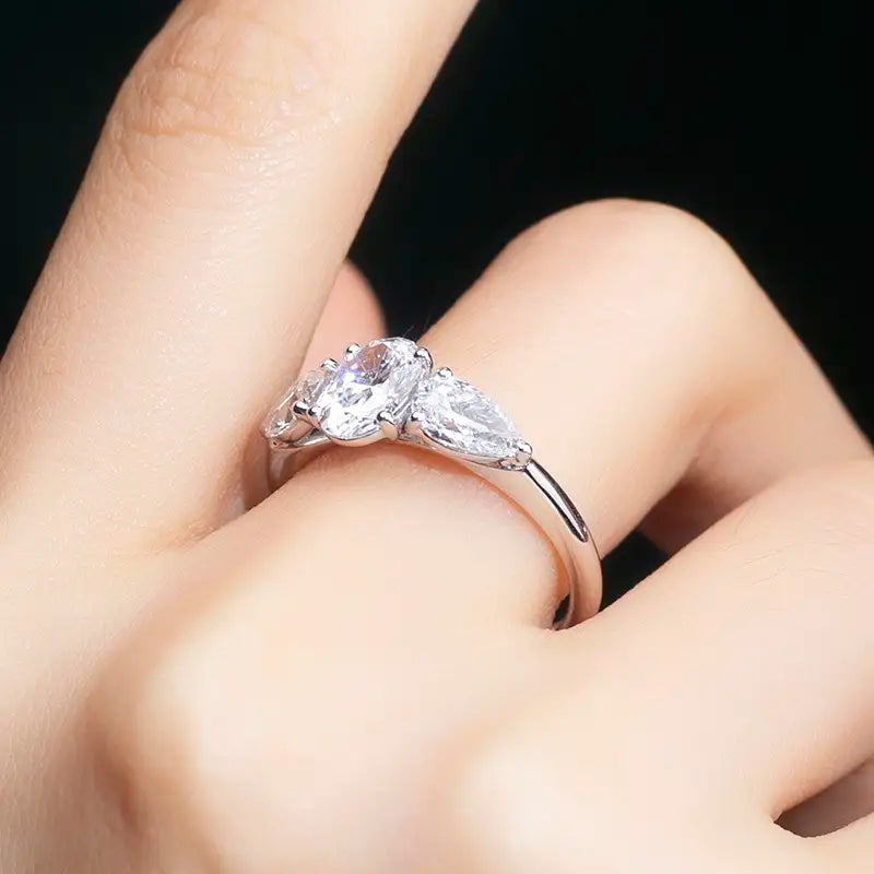 Eco-1203 | 18K White Gold Three-Stone 1.03CT Oval Lab-Grown Diamond Ring