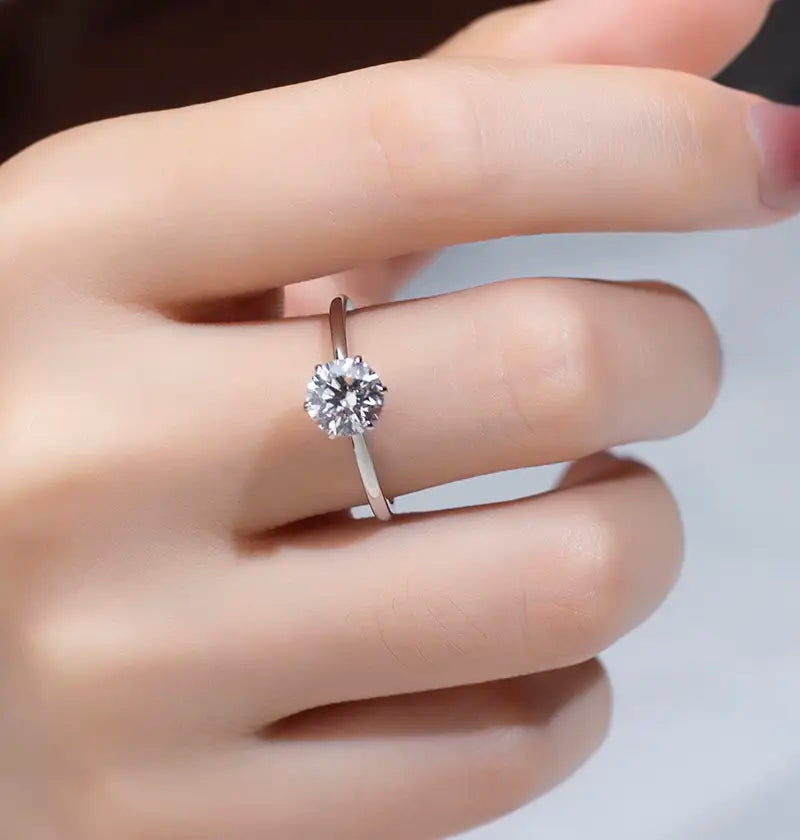 Eco-845 1CT Round VVS2 Lab-Grown Diamond Ring in 18K White Gold