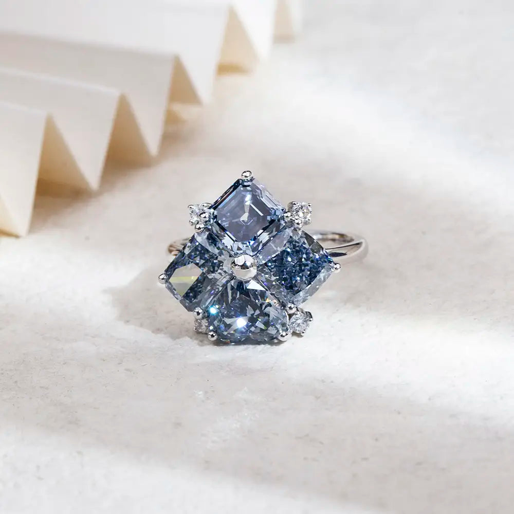 Eco-1809 | 18K White Gold Blue Lab-Grown Diamond Ring