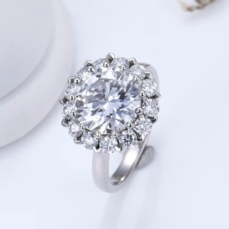 Eco-1113 Classic Halo Lab-Grown Diamond Ring in 18K White Gold – Custom Gift Band by Ecogemma