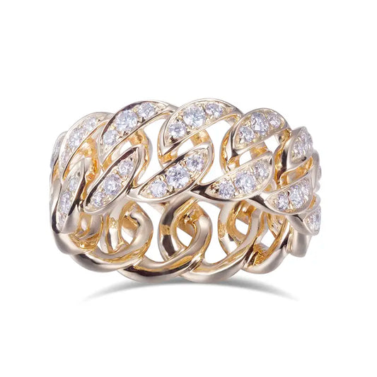 Eco-628 18K Yellow Gold Moissanite Chain-Link Eternity Ring