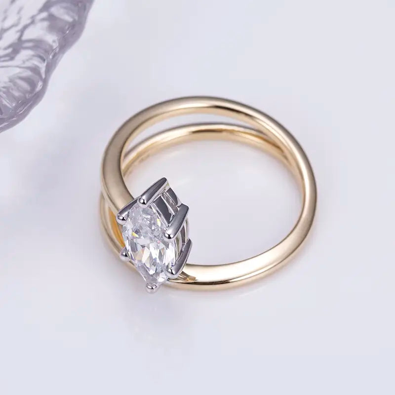 Eco-1139 | 14K Gold Open Bypass Ring with Lab-Grown Diamonds