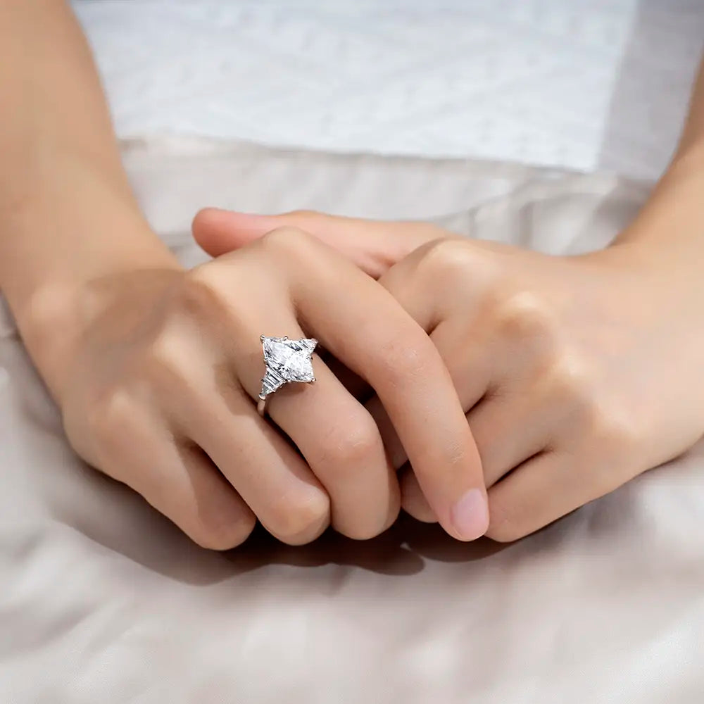 Eco-1668 3CT Marquise-Cut Lab-Grown Diamond Three-Stone Ring in 18K White Gold – Custom by Ecogemma