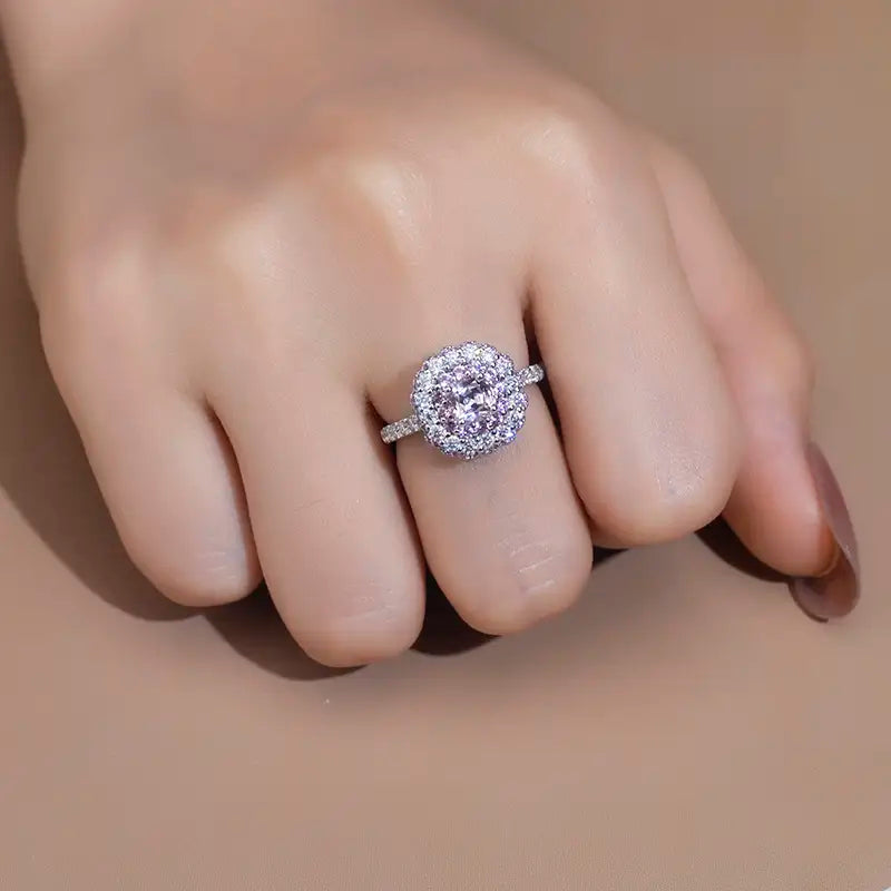 Eco-826 | Pink &amp; Blue Lab Diamond Ring in 14K White Gold  By Ecogemma