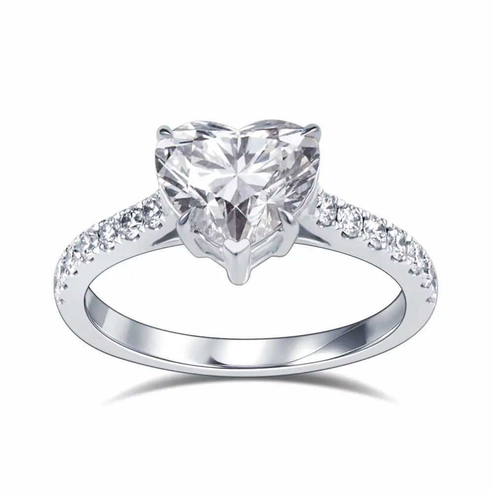 Eco-1814 | 18K White Gold Heart-Shaped Lab-Grown Diamond Ring