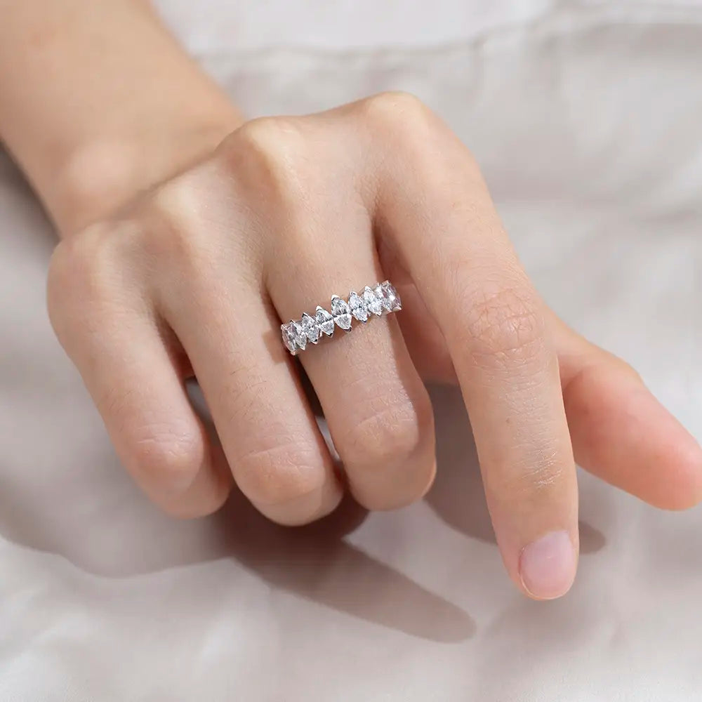 Eco-1669 | 18K White Gold Marquise-Cut Half-Eternity Lab Diamond Ring