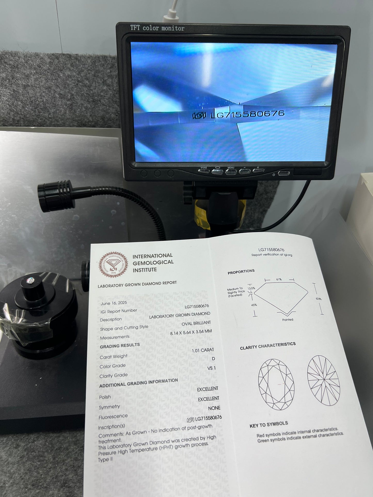 Oval Brilliant D VS1 EX 1.01ct HPHT Lab Grown Diamond with IGI Certificate LG715580676