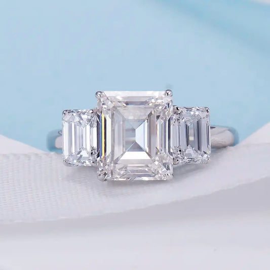 Eco-741 | 3ct Emerald-Cut Lab Diamond Ring in PT950 Platinum  By Ecogemma