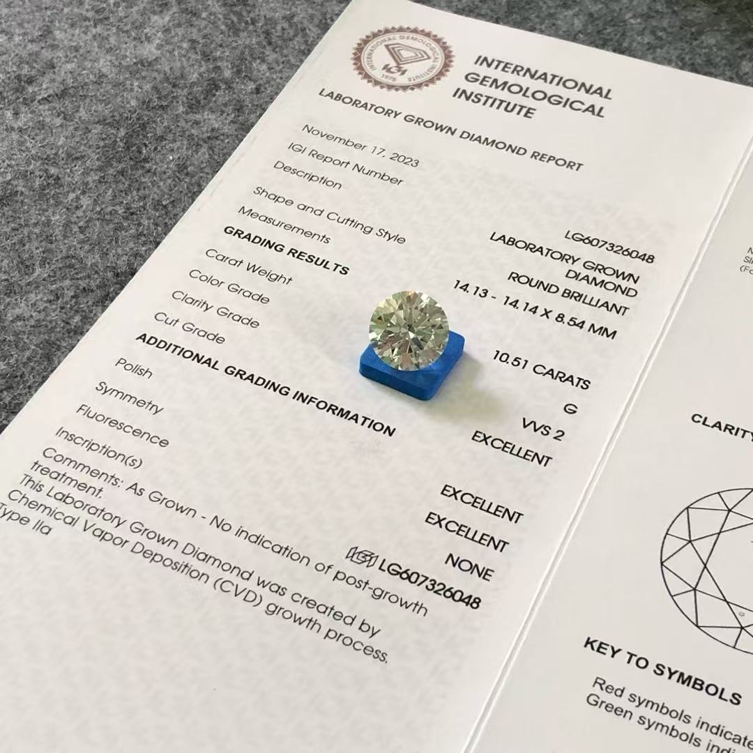 Round Cut 10.51ct G VVS2 CVD Lab Grown Diamond IGI Certificate LG607326048