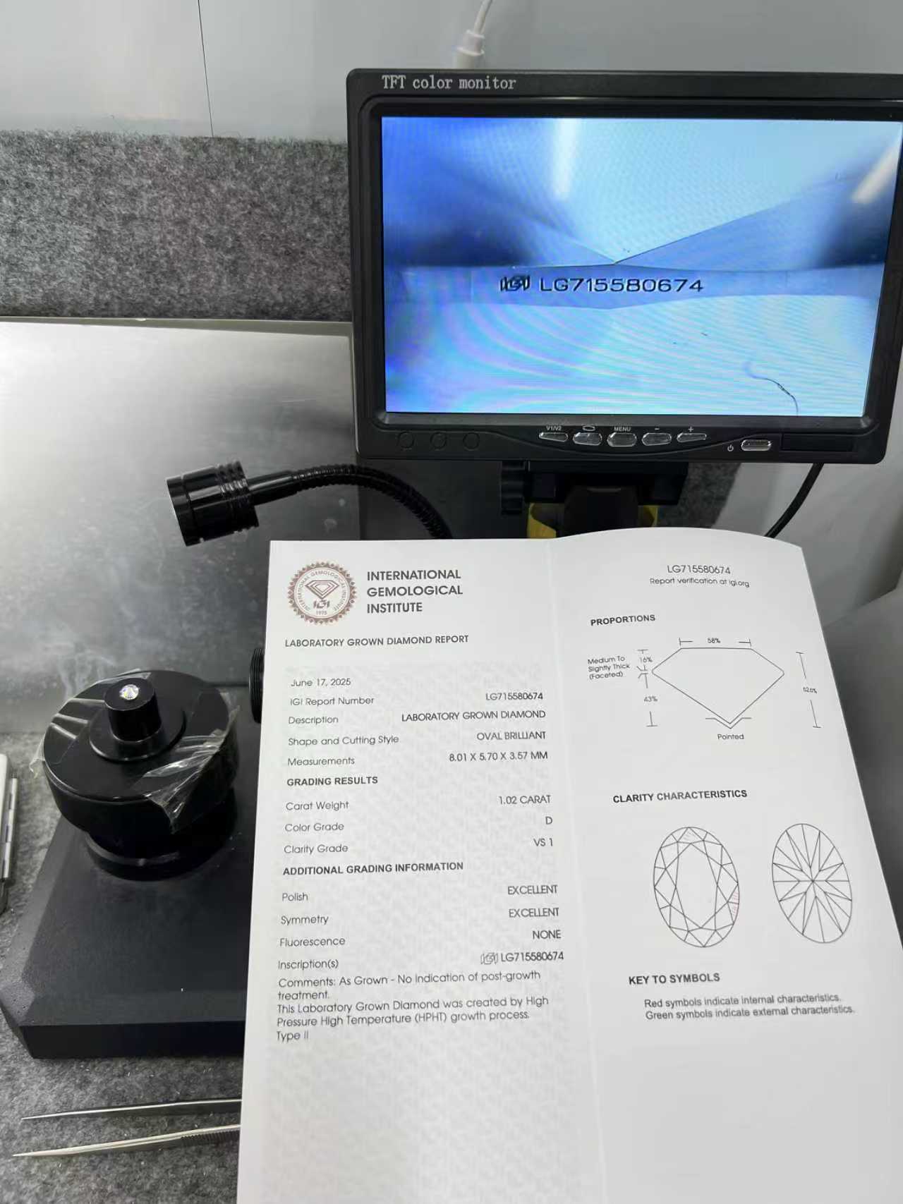 Oval Brilliant D VS1 EX 1.02ct Lab Grown Diamond with IGI Certificate LG715580674