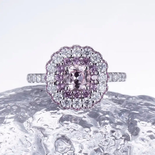 Eco-826 | Pink &amp; Blue Lab Diamond Ring in 14K White Gold  By Ecogemma