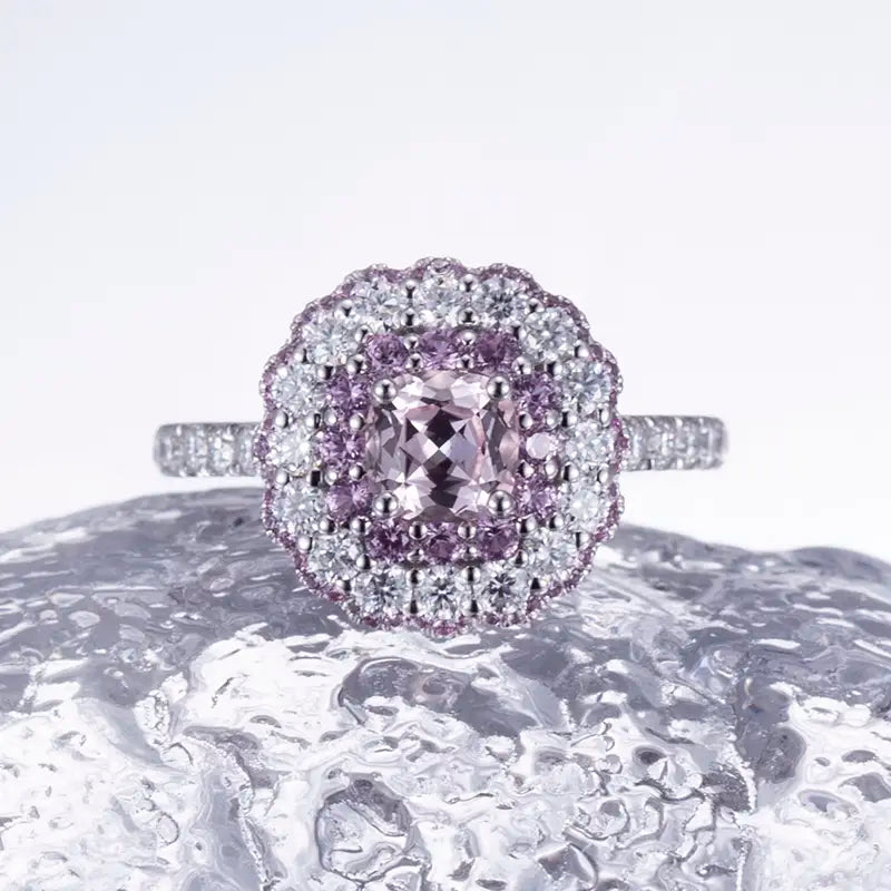 Eco-826 | Pink &amp; Blue Lab Diamond Ring in 14K White Gold  By Ecogemma