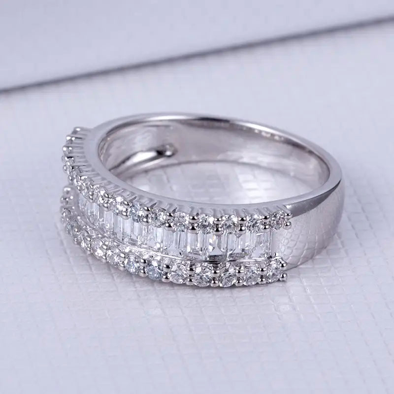 Eco-853 | 18K White Gold Baguette Brilliant Diamond Ring  By Ecogemma
