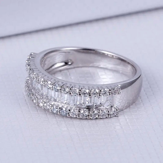 Eco-853 | 18K White Gold Baguette Brilliant Diamond Ring  By Ecogemma