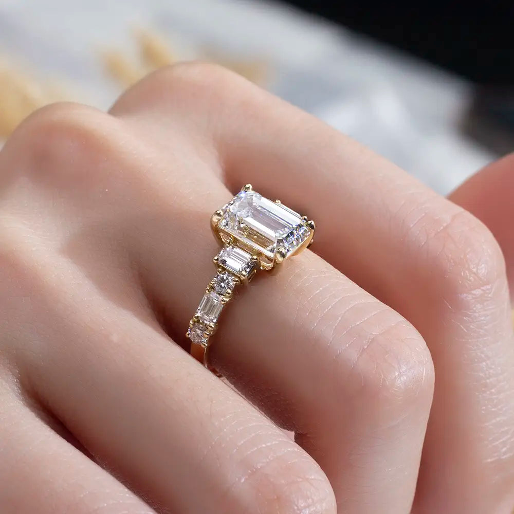 Eco-1810 | 18K Yellow Gold Emerald-Cut Lab Diamond Ring