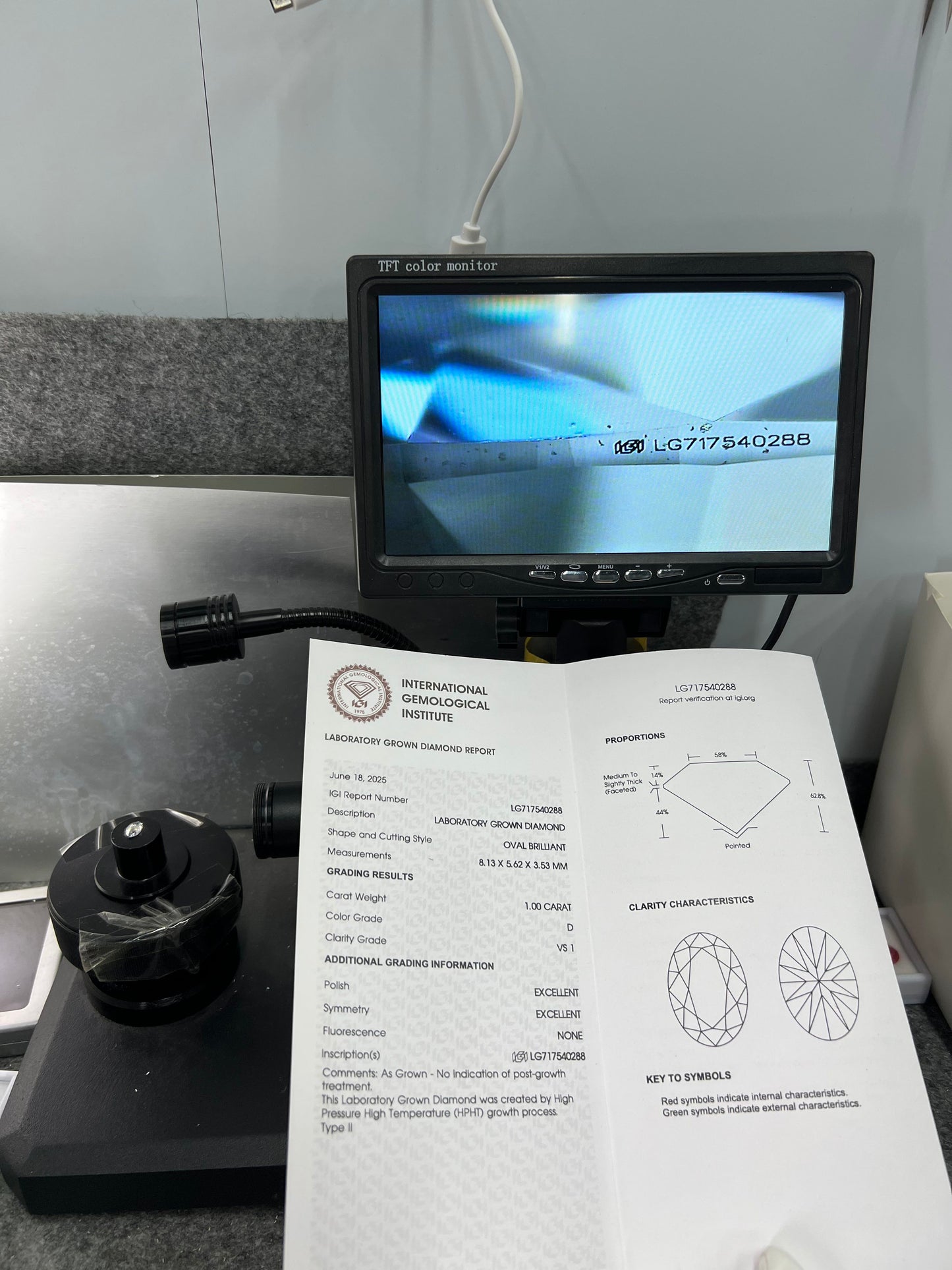 Oval Brilliant D VS1 EX 1ct HPHT Lab Grown Diamond with IGI Certificate LG717540288