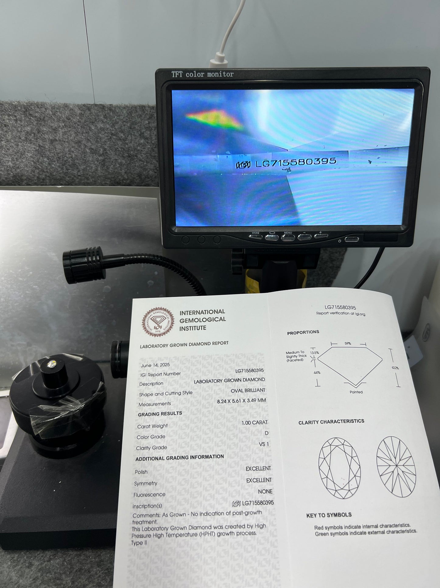 Oval Brilliant D VS1 EX 1ct HPHT Lab Grown Diamond with IGI Certificate LG715580395