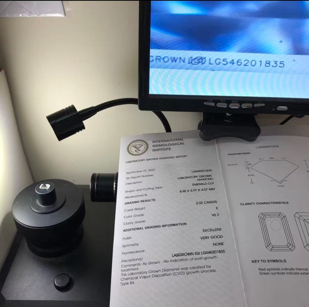 Emerald Cut 2.02ct E VS2 CVD Lab Grown Diamond IGI Certificate LG546201835