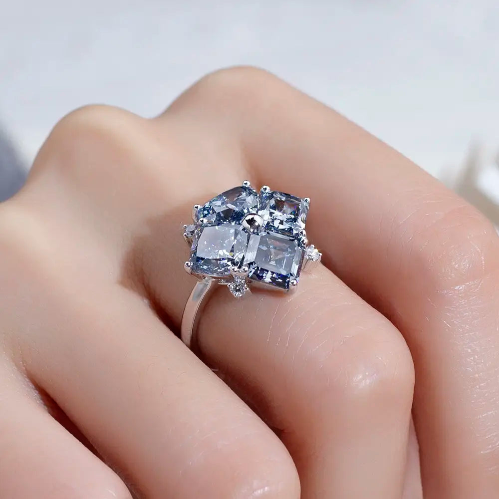 Eco-1809 | 18K White Gold Blue Lab-Grown Diamond Ring