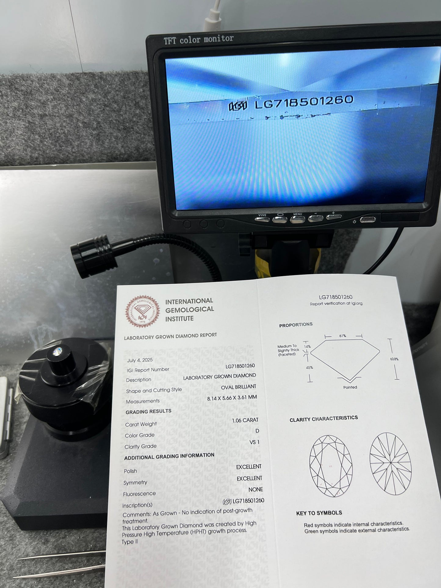 Oval Cut 1.06ct D VS1 HPHT Diamond Lab Grown Diamond IGI Certificate LG718501260