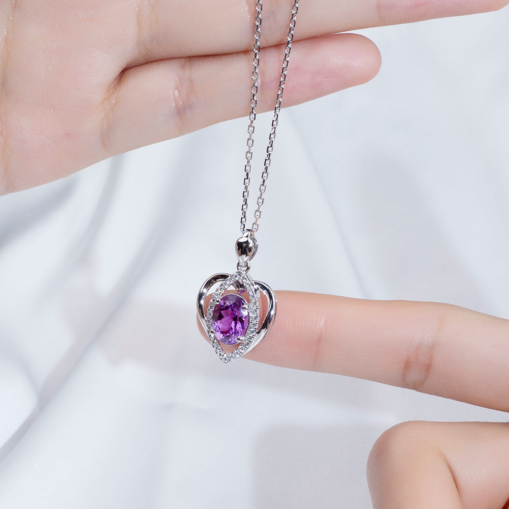 Econ-912 "Amethyst Embrace" Lab-Grown Gemstone Heart Pendant Necklace