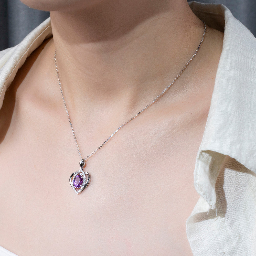 Econ-912 "Amethyst Embrace" Lab-Grown Gemstone Heart Pendant Necklace