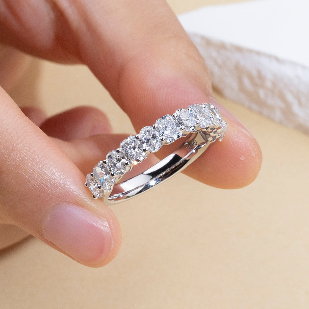 Eco-1896: Whisper of Eternity – Lab-Grown Cushion Diamond Half-Eternity Band in 18K White Gold