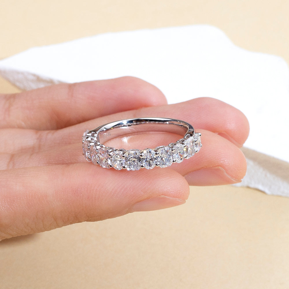 Eco-1896: Whisper of Eternity – Lab-Grown Cushion Diamond Half-Eternity Band in 18K White Gold