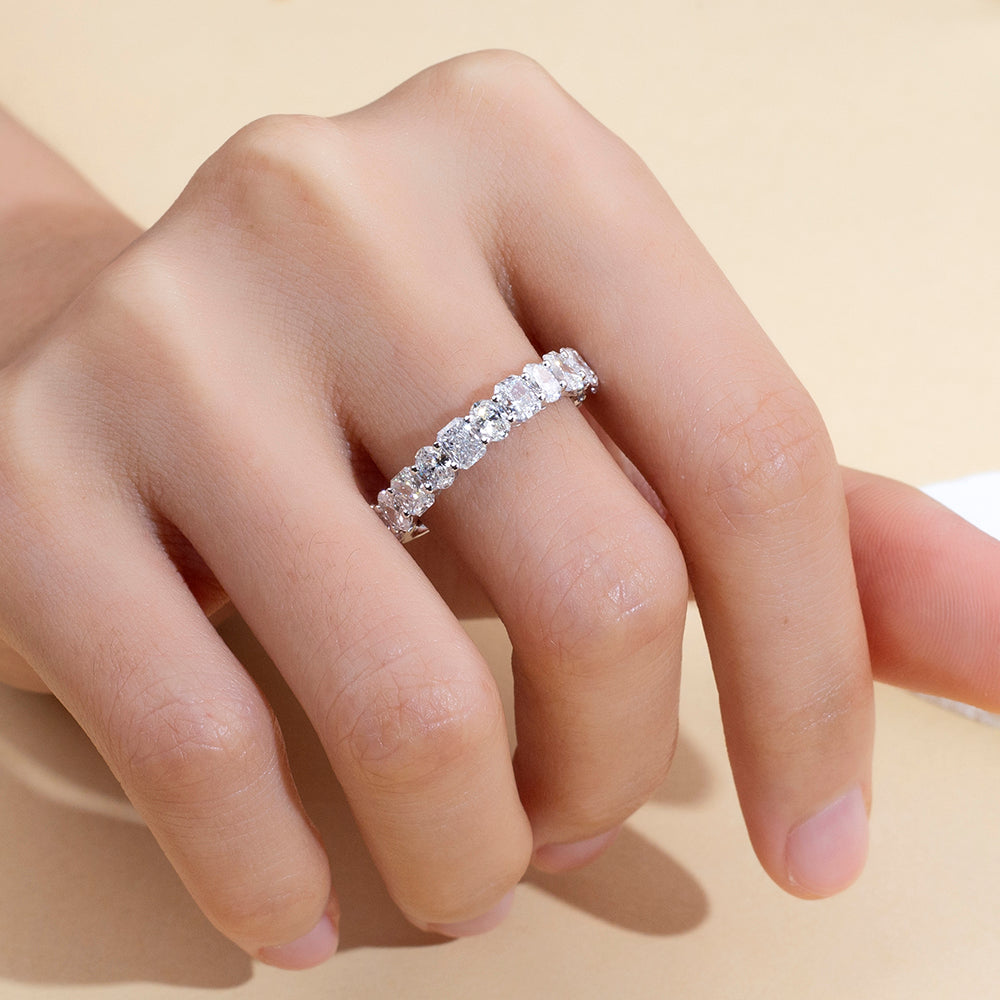 Eco-1896: Whisper of Eternity – Lab-Grown Cushion Diamond Half-Eternity Band in 18K White Gold