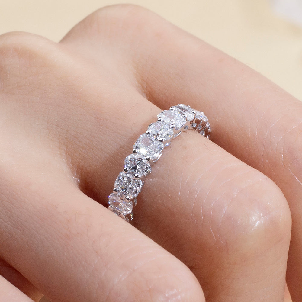 Eco-1896: Whisper of Eternity – Lab-Grown Cushion Diamond Half-Eternity Band in 18K White Gold