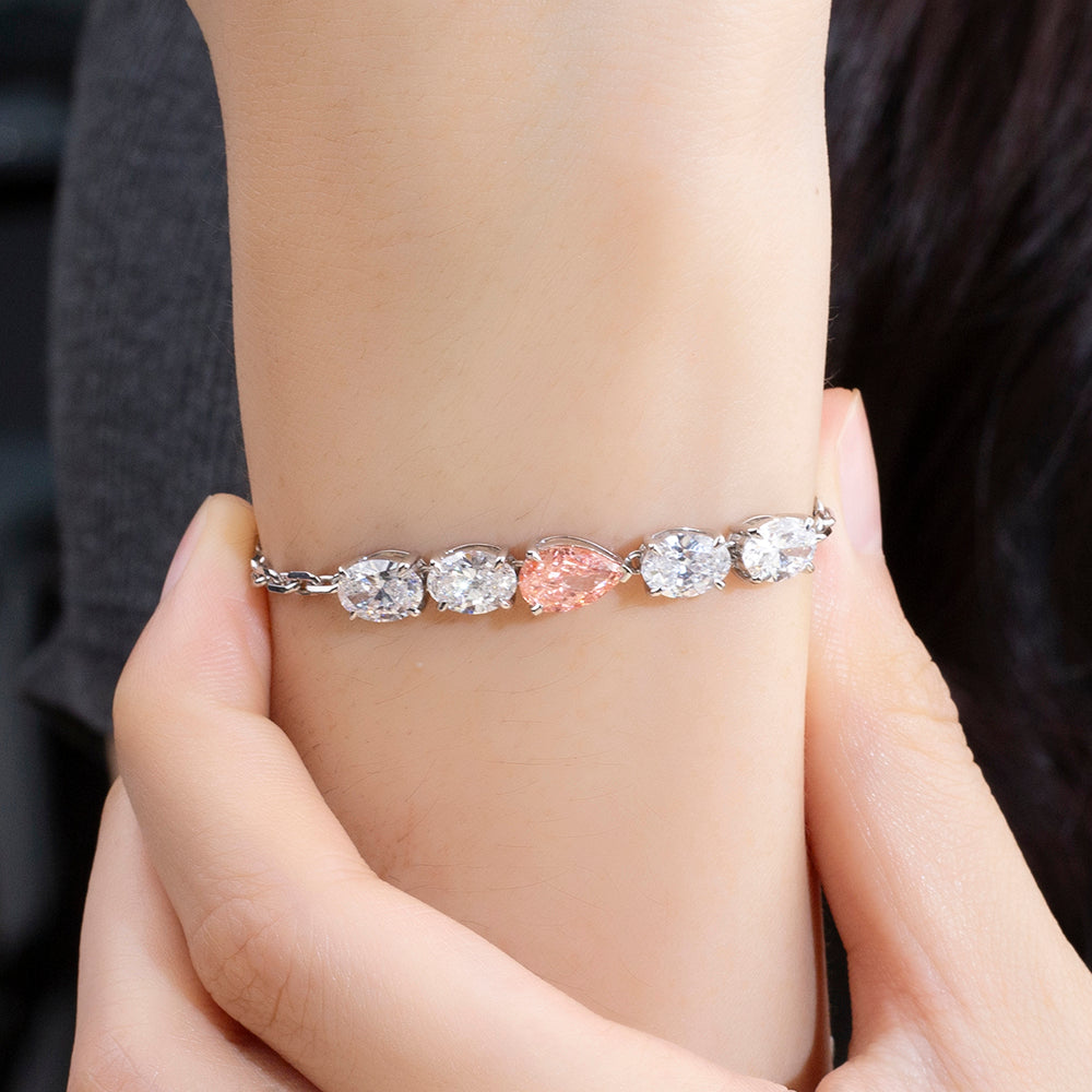 Ecob-640: ブラッシュ ラディアンス – ラボグロウン ピンクサファイア＆ダイヤモンド ブレスレット（18Kホワイトゴールド） 