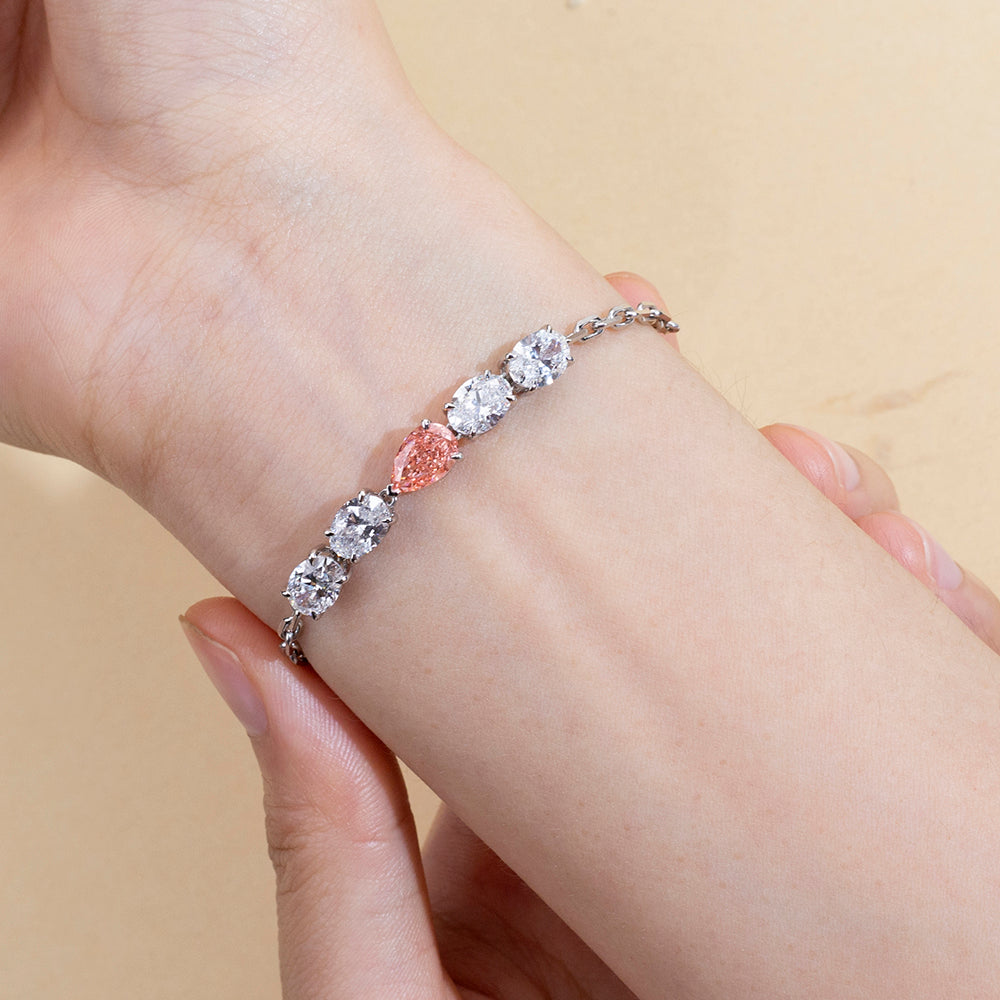 Ecob-640: ブラッシュ ラディアンス – ラボグロウン ピンクサファイア＆ダイヤモンド ブレスレット（18Kホワイトゴールド） 