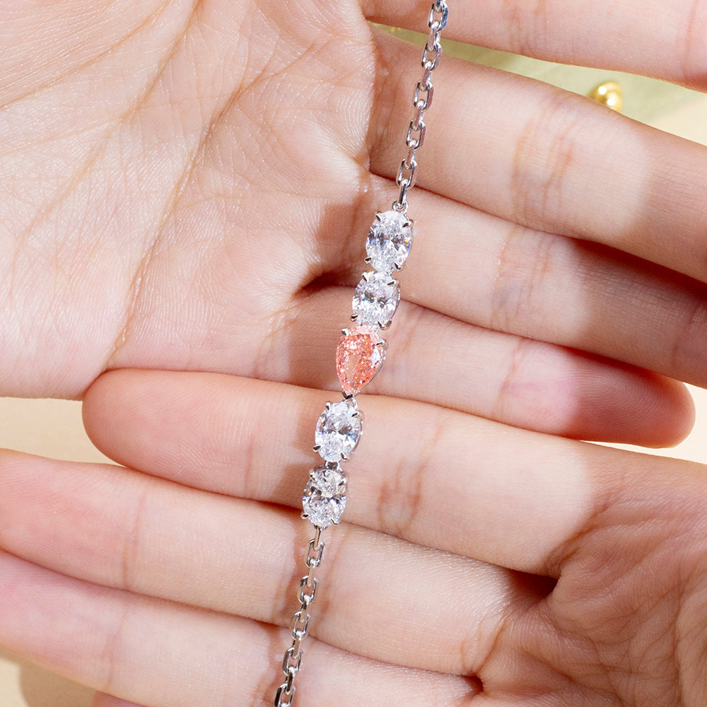 Ecob-640: ブラッシュ ラディアンス – ラボグロウン ピンクサファイア＆ダイヤモンド ブレスレット（18Kホワイトゴールド） 