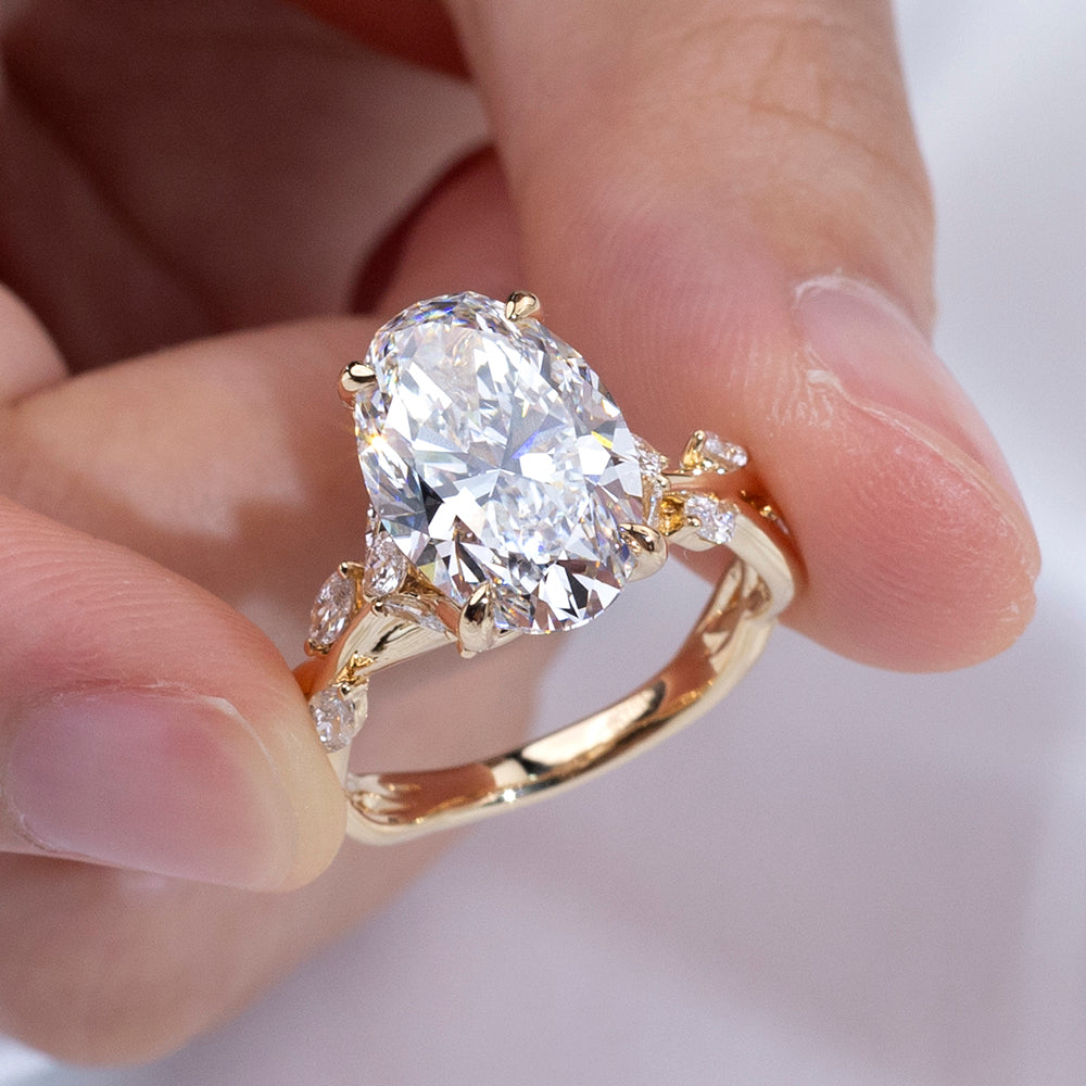 Eco-1903: Vine of Light – Lab-Grown Oval Diamond Nature-Inspired Ring in 18K Yellow Gold