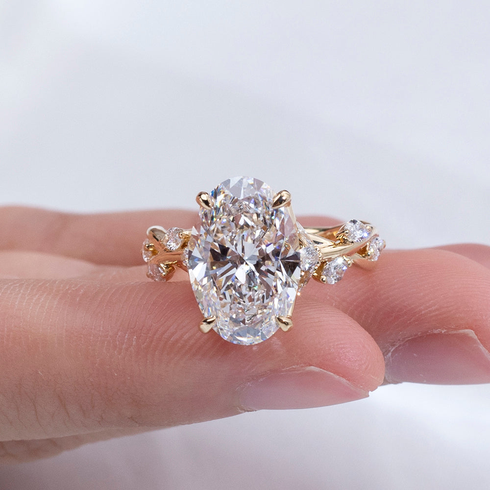Eco-1903: Vine of Light – Lab-Grown Oval Diamond Nature-Inspired Ring in 18K Yellow Gold