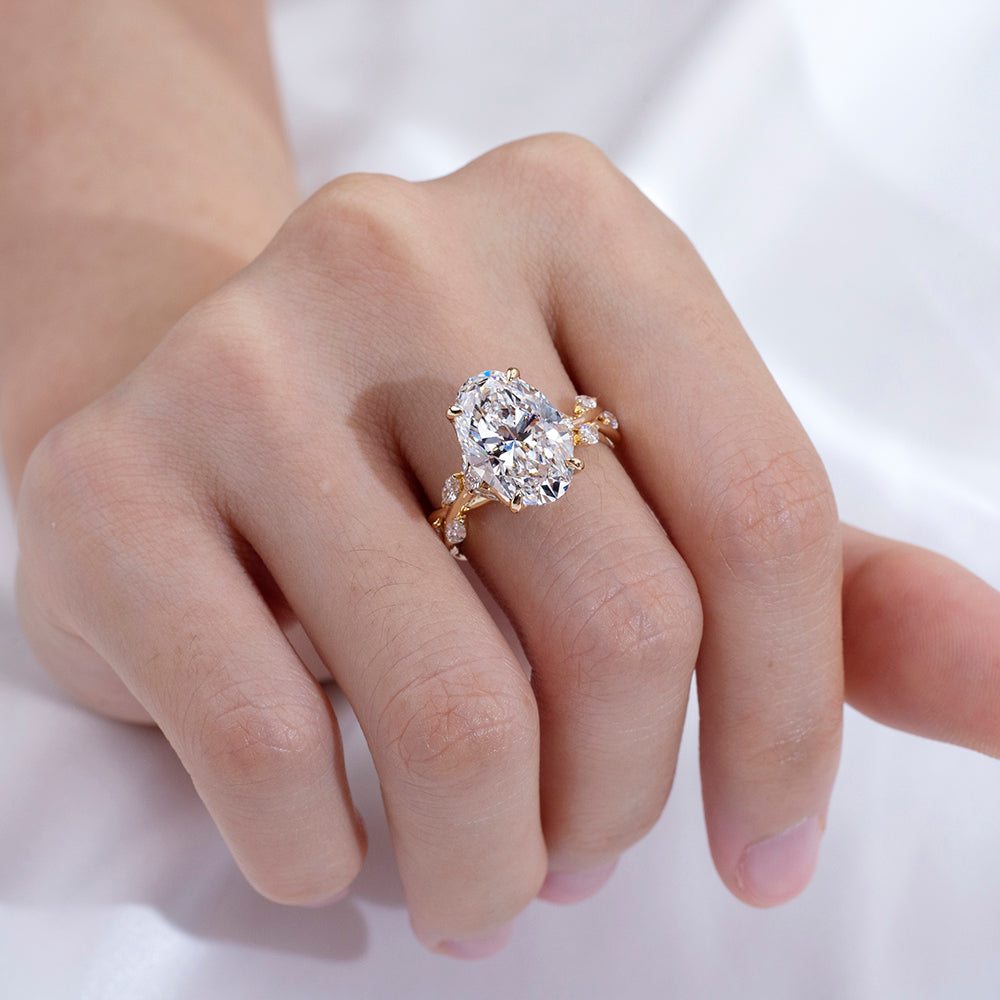 Eco-1903: Vine of Light – Lab-Grown Oval Diamond Nature-Inspired Ring in 18K Yellow Gold