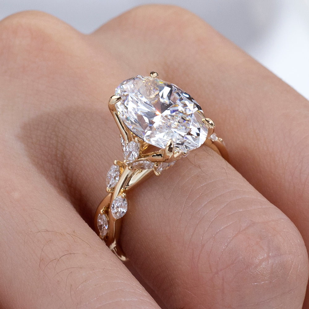 Eco-1903: Vine of Light – Lab-Grown Oval Diamond Nature-Inspired Ring in 18K Yellow Gold