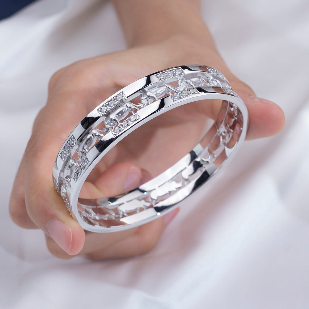 Ecob-643: Equinox Geometry – Pulsera de eslabones con diamantes cultivados en laboratorio en oro blanco de 18 quilates