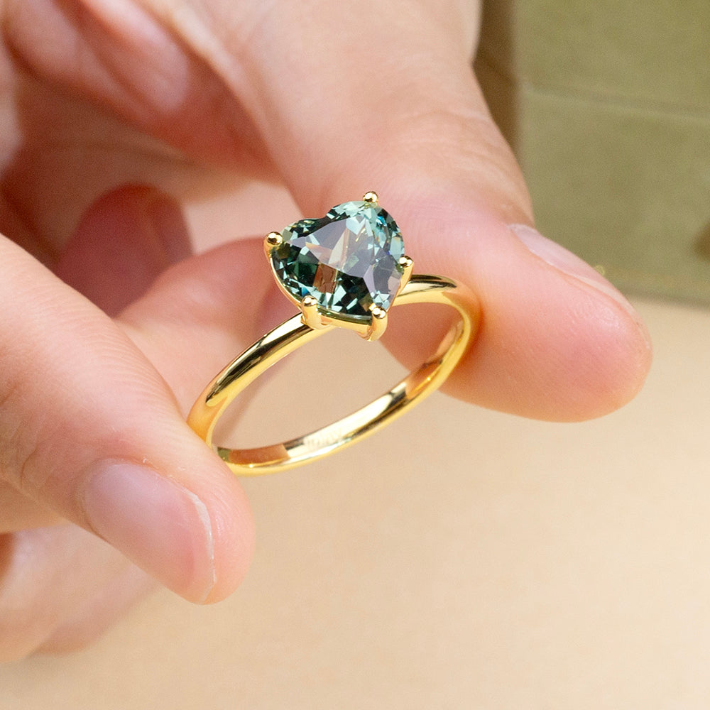 Eco-1907: Heart of Verdant Light – Lab-Grown Green Diamond Ring in 18K Yellow Gold
