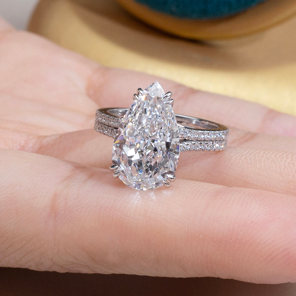Eco-1908: Teardrop of Clarity – Lab-Grown Pear Diamond Pavé Ring in 18K White Gold
