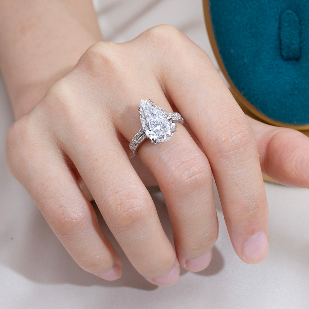 Eco-1908: Teardrop of Clarity – Lab-Grown Pear Diamond Pavé Ring in 18K White Gold