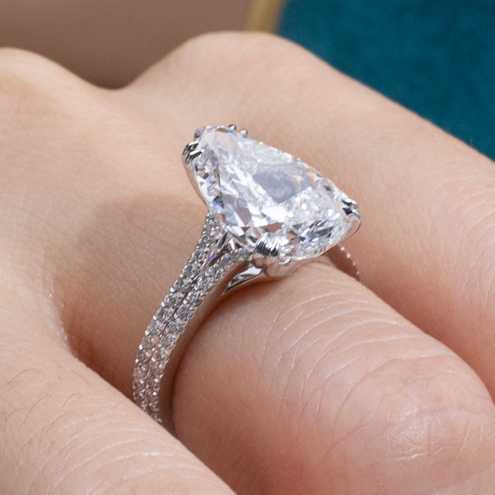 Eco-1908: Teardrop of Clarity – Lab-Grown Pear Diamond Pavé Ring in 18K White Gold